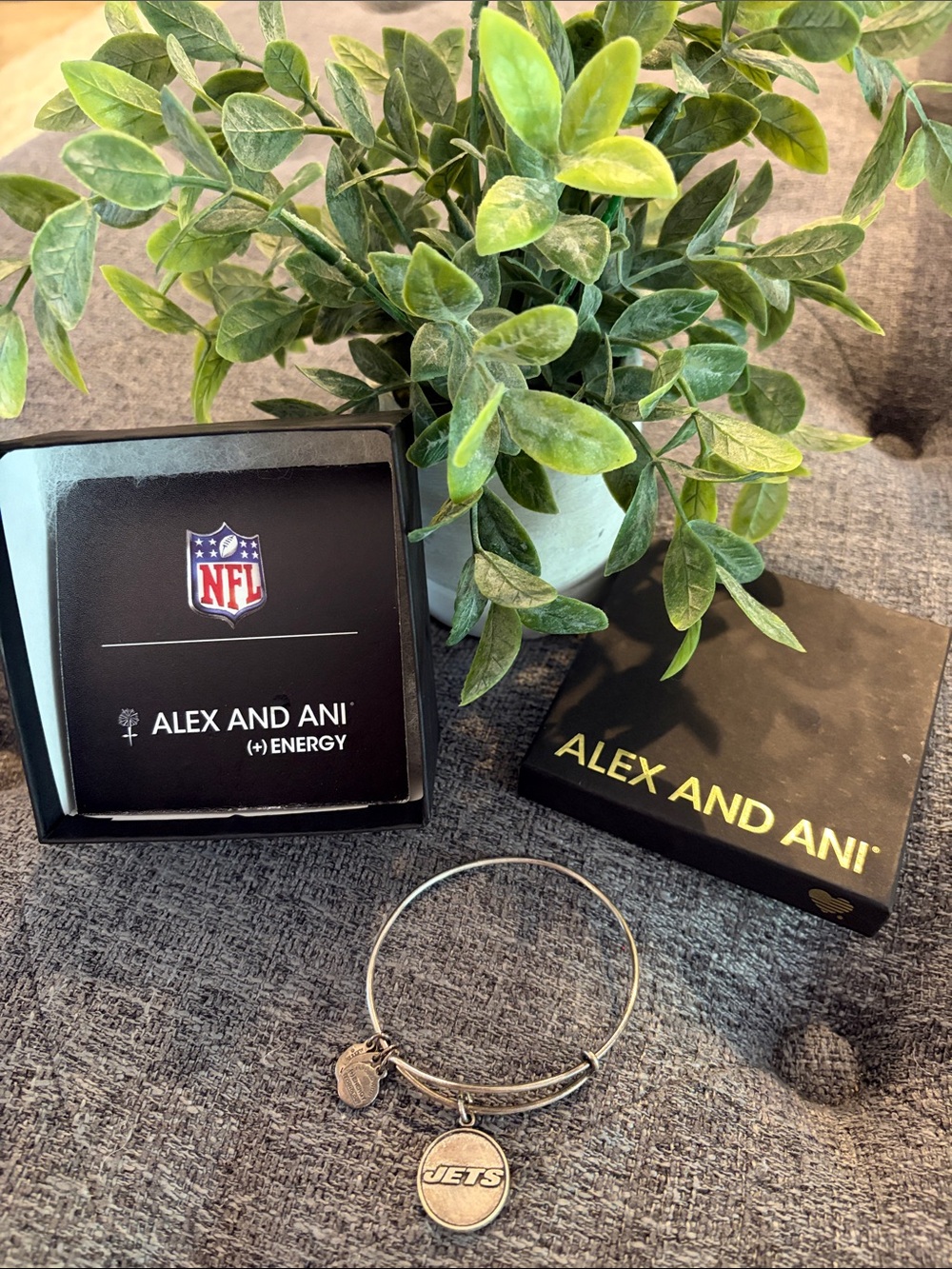 Alex and Ani Silver New York Jets Logo Charm Bangle